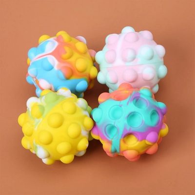 Rainbow Ball Push Bubble Antistress Cube Decompression Toys Squeeze 3D Elastic Ball Pop Stress Relief Sensory 3 - Stress Ball